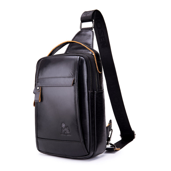 New men's chest bag men's top layer genuine leather chest bag shoulder fashion Crossbody vertical square purse