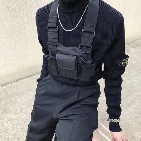 2019 New Nylon Chest Rig Bag Black Vest Hip Hop Streetwear Functional Tactical Harness Chest Rig Kanye Bag