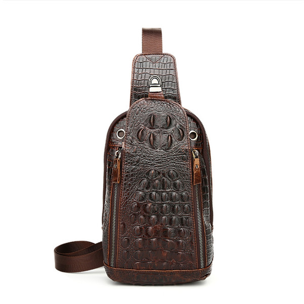 Fashion Genuine Leather Men Chest Bag Vintage Alligator Leather Crossbody Bags Men's Travel Sling Messenger Bag