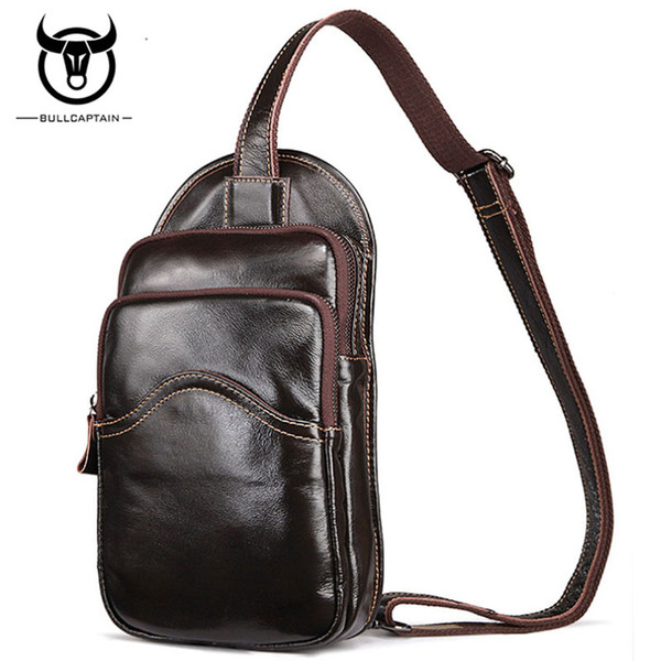 BULLCAPTAIN High Quality Men Genuine Leather Cowhide Vintage Sling Chest Back Day Pack Travel Cross Body Messenger Shoulder Bag