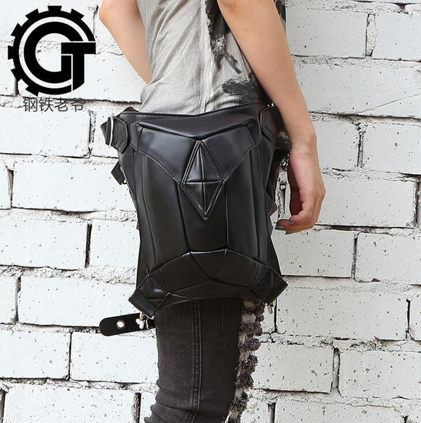 wholesale brand package fashion leather men sports bag street beat personalized leather steam punk bag trend punk single shoulder riding bag