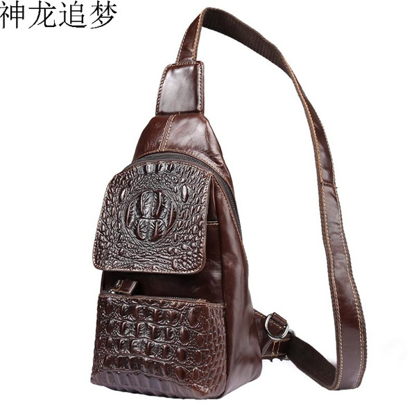 Crocodile pattern Men's genuine leather chest bag fashion Half Moon chest punch casual shoulder bag mobile phone man pockets