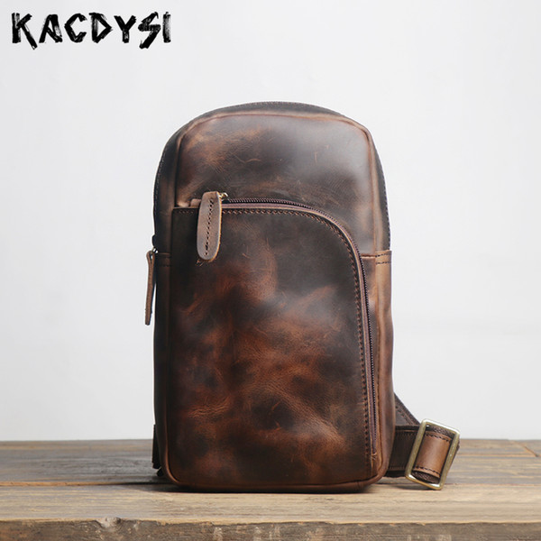 Original Crazy Horse Leather Soft Men Chest Pack Vintage Classic Bosom Bag Genuine Cowhide Leisure Man Messenger Bag Daypack Hot