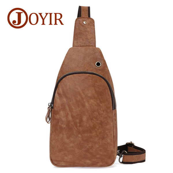 Men's Genuine Leather Chest Bags Casual Cow Leather Crossbody Shoulder Bags Fashion Earphone Hole Travel Riding