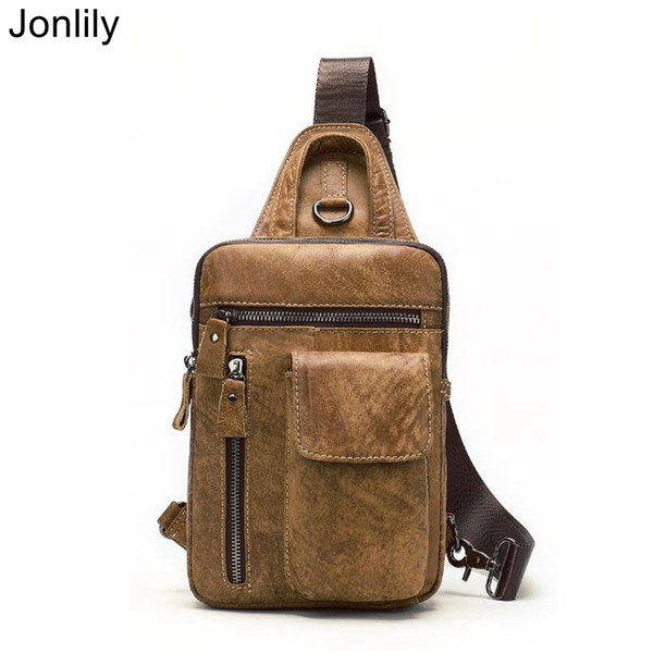 Jonlily Men's Genuine Leather Shoulder Bag Small Cheast Bag Fashion Crossbody Casual Daybag Teens Daily Purse -KG385