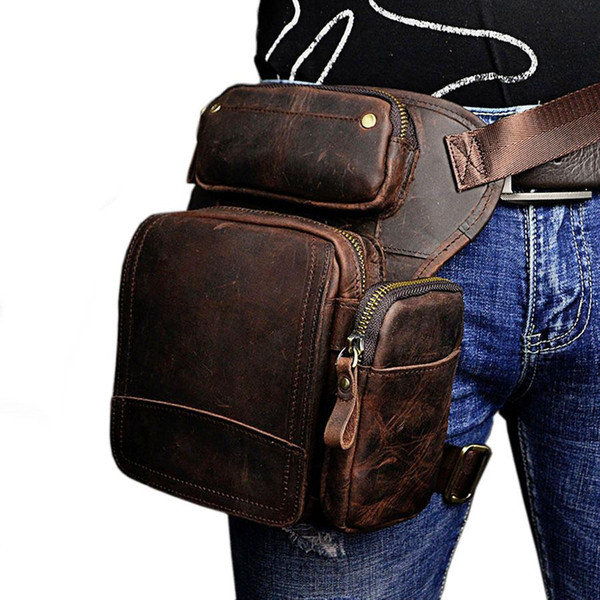 Men's Waist Thigh Drop Leg Bag oil wax Genuine Leather Messenger Shoulder Bag Travel Motorcycle Riding Fanny Pack