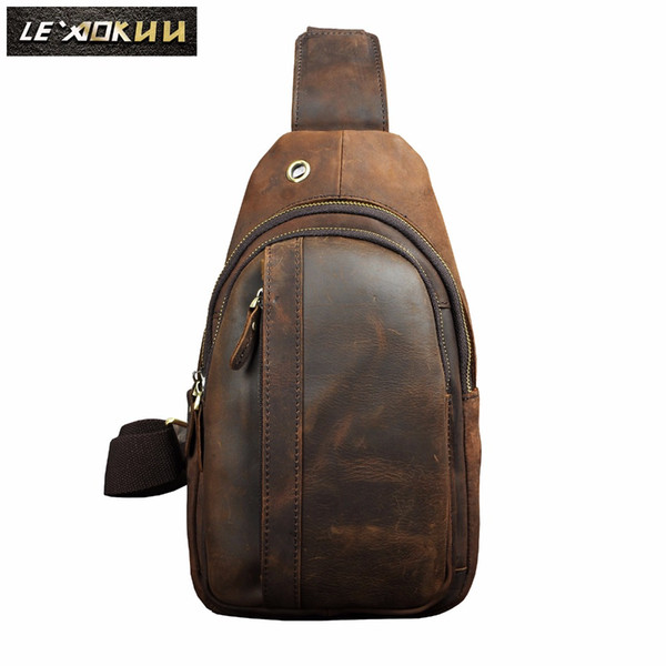 Top Quality Men Leather Casual Fashion Travel Chest Pack Sling Bag Design Triangle One Shoulder Cross body Bag Daypack XB010d