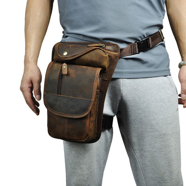 Wax Genuine Leather Cowhide Travel Motorcycle Ridin Fanny Pack Waist Thigh Drop Leg Bag Pouch For Men