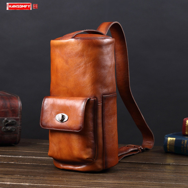 Men's bag leather men chest bag genuine leather handbag shoulder European and American retro messenger bags