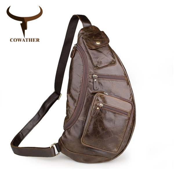 COWATHER top cow genuine leather chest bag high quality men crossbody bag 2019 new design casual men bags J2467 free shipping