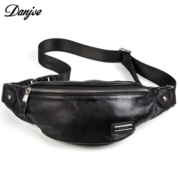 Fashion Genuine Leather Waist PacFor Men Cow Leather Belt Bag Shoulder Bags Classic Style Casual Black Bag New DANJUE Brand