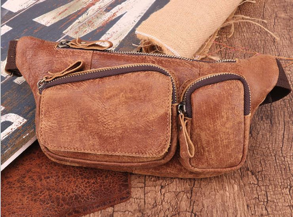 European and American trend new products leather men's chest bag frosted leather retro multifunctional outdoor mobile phone waist bag men's