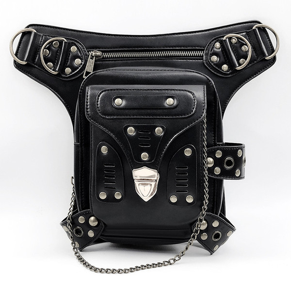 Multifunctional Woman pu Waist Rivet Chest Bag Fashion Stitching Synthetic leather Female Travel Shoulder Backpack Chain Bags