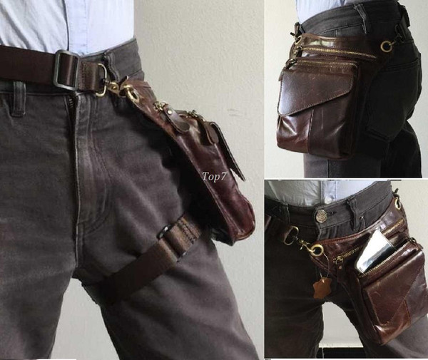 Men outdoor genuine leather leg bags waist pack bag Men running belt bicycle and motorcycle Money Belt Fanny pack