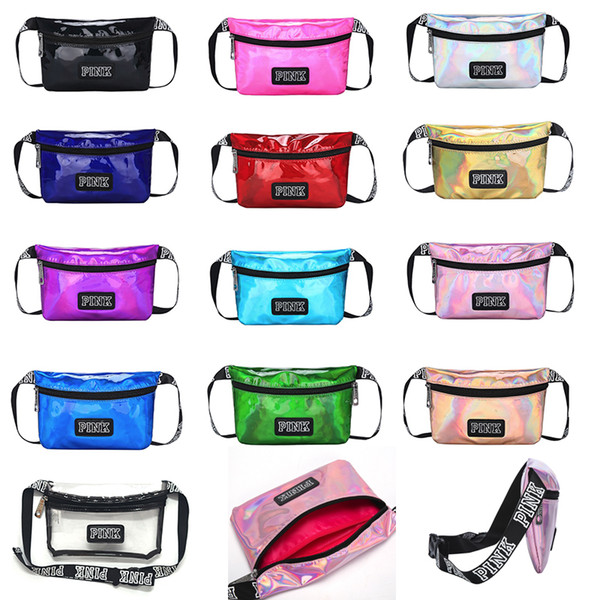 Pink Fanny Pack Transparent Waist Bag Laser Outdoor Bag Letter Beach Travel Bags Waterproof Handbags Purses