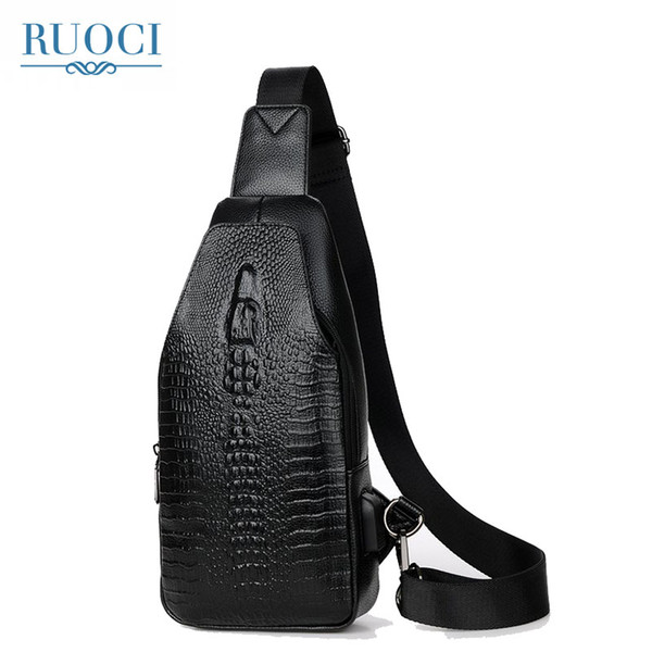 RUOCI Fashion Alligator Designer PU Leather Men Chest Bag Casual Travel Sling Men Shoulder Bag Crossbody Bags Back pack Rucksack