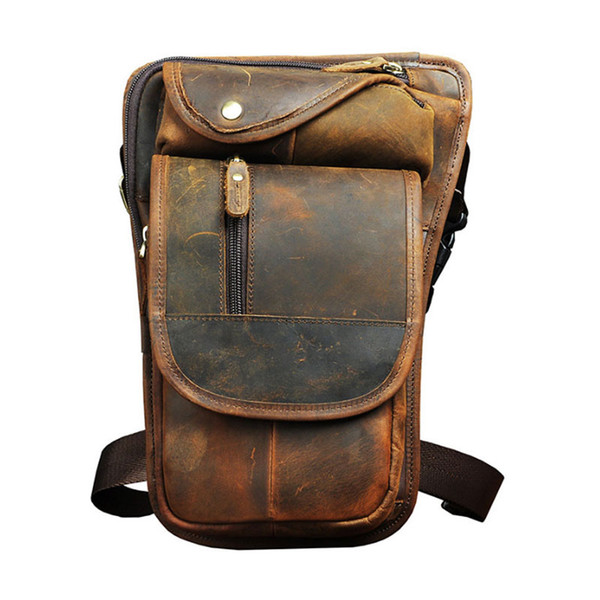 Men Oil Wax Genuine Leather Cowhide Travel Motorcycle Ridin Fanny Pack Waist Thigh Drop Leg Bag Pouch For Men