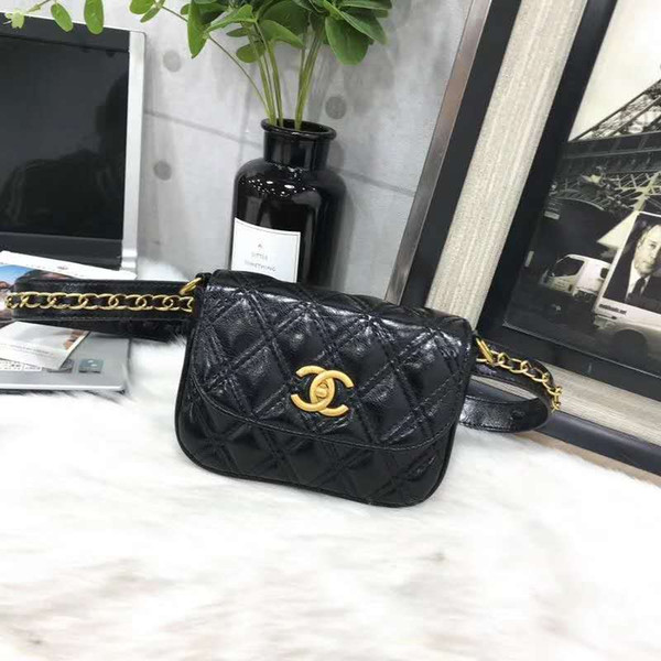 top Quality Famous designer new Genuine Leather lambskin pocket waist bag with chain belt black belt bags