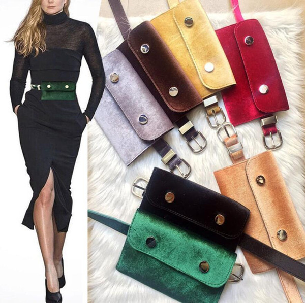 Waist Bag Women Velour Waist Fanny Pack for Women Fashion Retro Velvet Hip Bum Belt Bag Blue Black 2019 High Quality