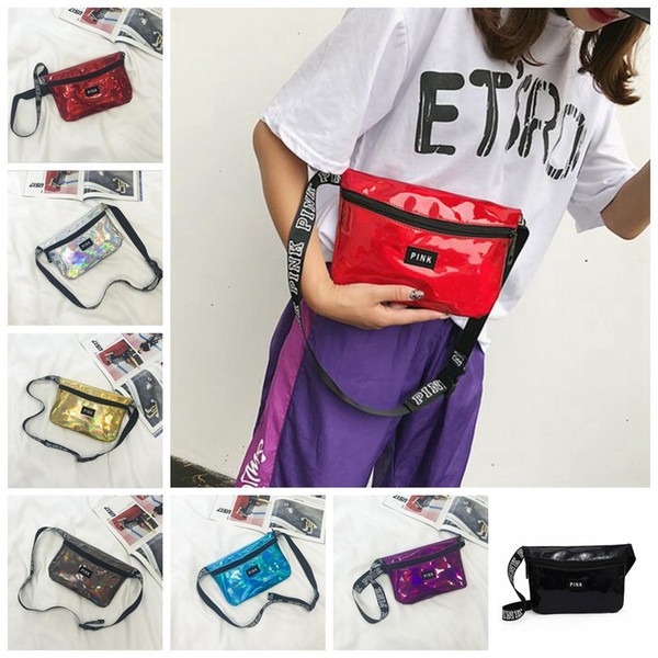 Pink letter Fanny Pack Hologram Laser Waist Belt Bag Waterproof Translucent Shiny Travel Beach Outdoor Bags