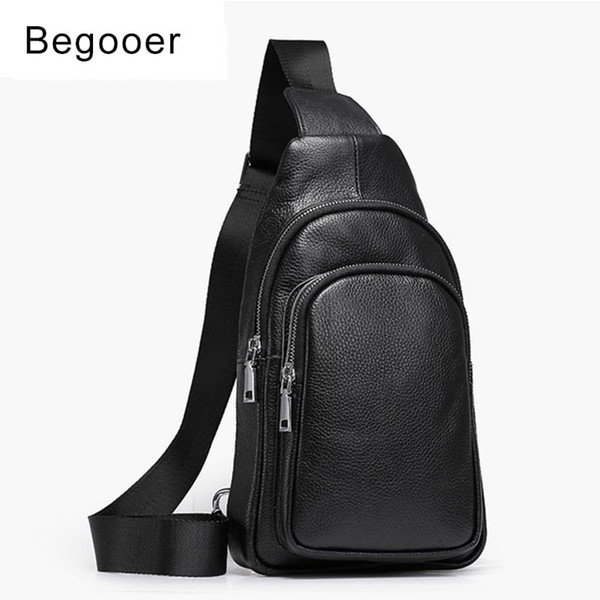 Genuine Leather Crossbody Bags For Men Chest Bag Pack Male Small Messenger Shoulder Bags Doule Zipper Soft Leather Sling Bag Men