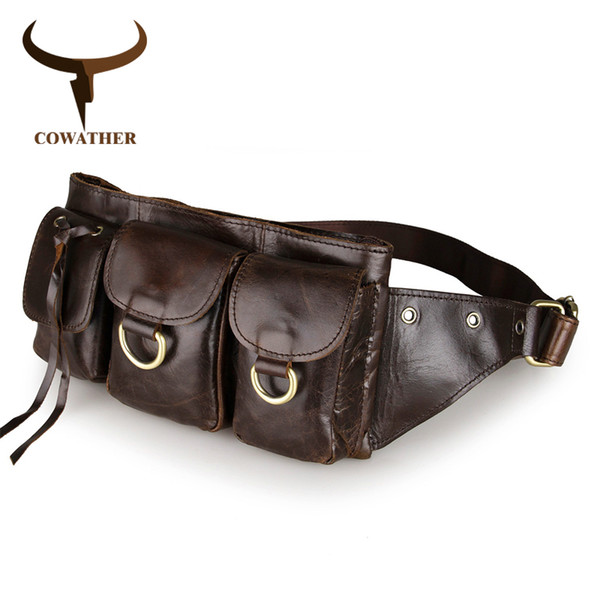 COWATHER 100% high quality genuine leather chest bag 2019 new design vintage first layer cowhide waist packs J3014 free shipping
