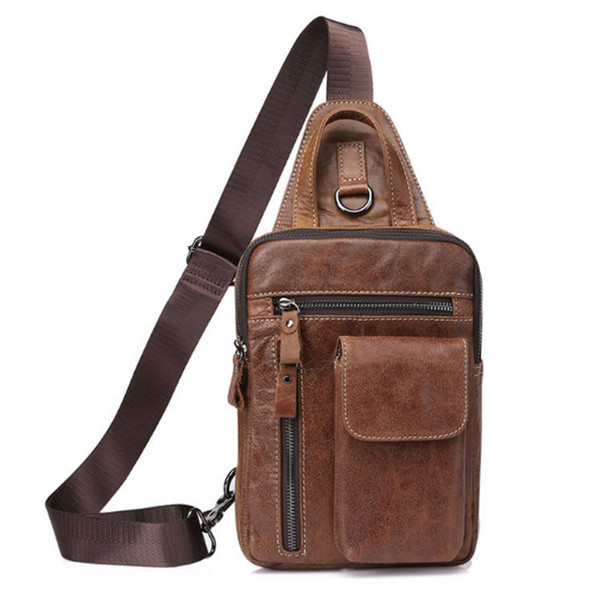 Men Genuine Leather Cowhide Messenger Shoulder Cross Body Bag Travel Male Sling Chest Back Pack Day Bag New