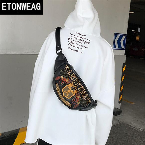 Original design personality medal waistbag sport leisure leather men bike bag type essential small bee embroidered oblique shoulder bag