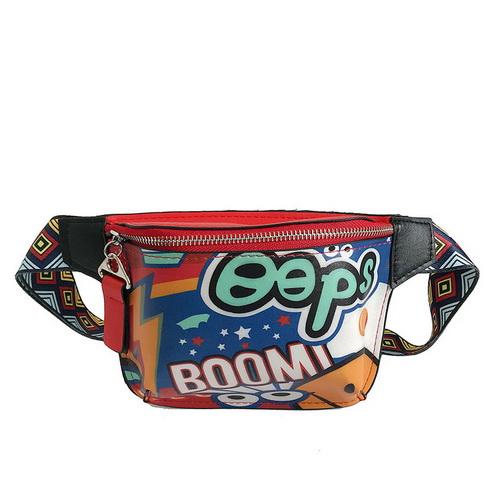 Hot Sale Fashion Waist Bag Chest Package Fanny Pack Women Belt Bags Pu Leather Graffiti Handbag WIth Colorful Shoulder Belt Bum Bag