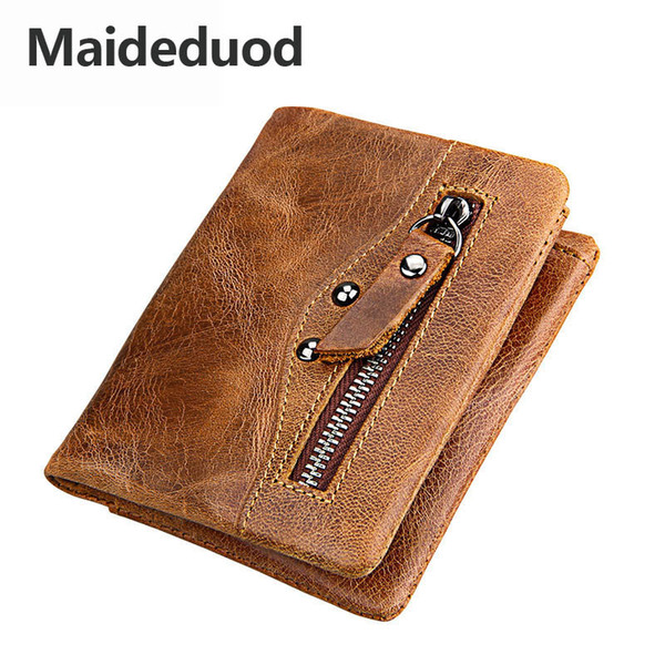 2018 Men Short Genuine Leather Wallet Male Purse Zipper Coin Purse Vintage Wallet Credit Card Holder With Card Cover