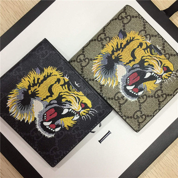 Designer Tote Wallet Real Genuine Leather Luxury Men Short Wallets for Women Men Snake   Bee Tiger Wolf Coin Purse Clutch Bags with Box P031551