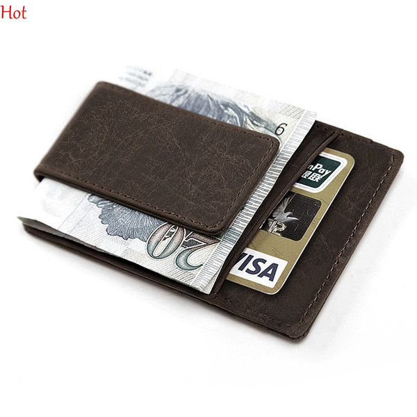 Mini Mens Leather Money Clip Wallet With Coin Pocket Card Slots Thin Purse Man Business Magnet Hasp Card Holder Money Clip Hot SV029302