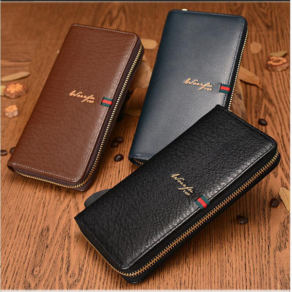 Men PU Zipper Long Stripe Wallet Clutch Coins Bag Business Men Leather Pouch Card Holder Dollors Purse LJJA15