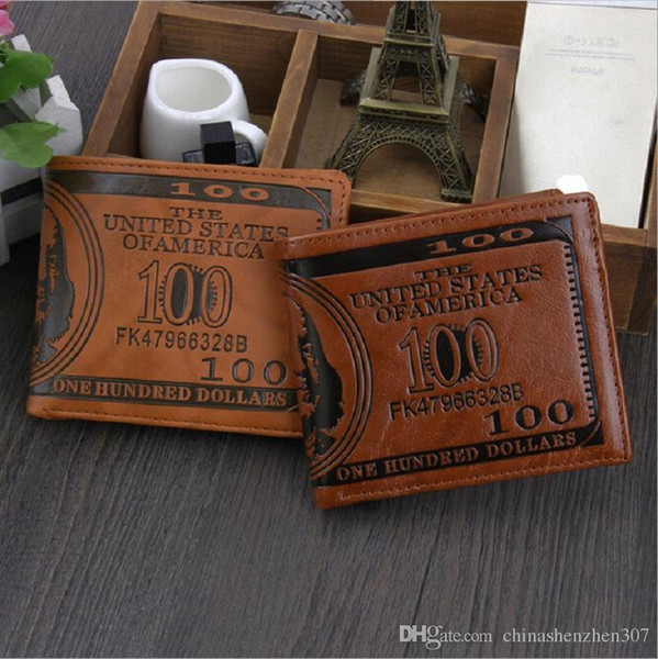 Export fashion men dollar purse wallet mix leather designer creativity card holders wallets dark and light brown color free shipping