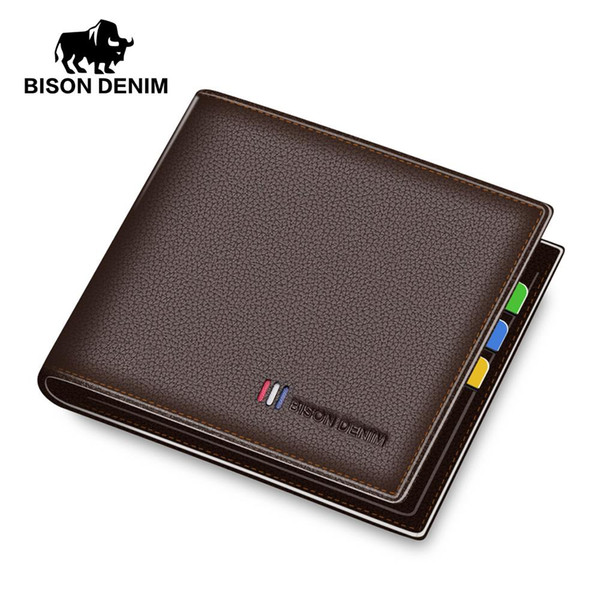 BISON DENIM luxury genuine leather men wallet slim business male bifold wallet brand card holder purse