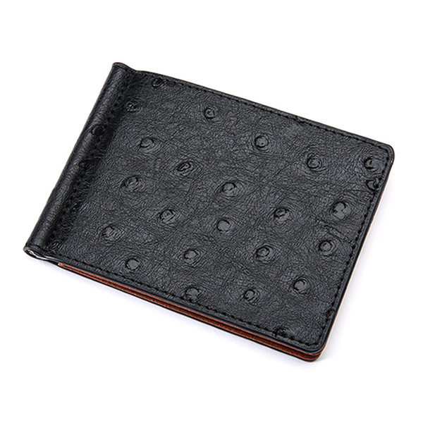 Men Slim Money Clip Ostrich Pattern PU Leather Bifold Wallet Male Solid Wallets ID Card Case