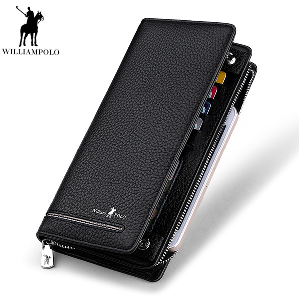 Williampolo Genuine Leather Luxury Brand Men Wallets Long Male Purse Male Clutch Business Wallet Coin Design Husband Gift PL219