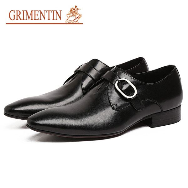 GRIMENTIN 2020 New fashion brand formal mens shoes pointed toe buckle strap black brown business wedding party male shoes men footwear