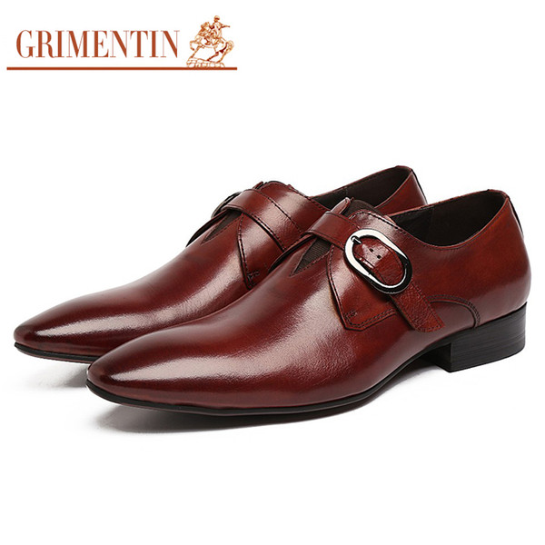 GRIMENTIN 2020 New hot sale mens shoes pointed toe buckle strap black brown business wedding fashion brand male shoes men footwear