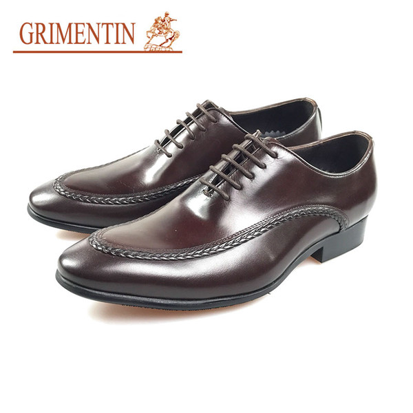 GRIMENTIN 2020 Newest Men Dress Shoes Genuine Leather Lace Up Fashion Formal Shoes For Wedding Business Shoes Classic Designer Male Shoe