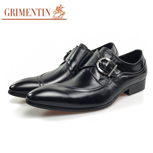 GRIMENTIN 2020 New hot sale formal men leather shoes black side buckle male business shoes for Italian fashion men shoes