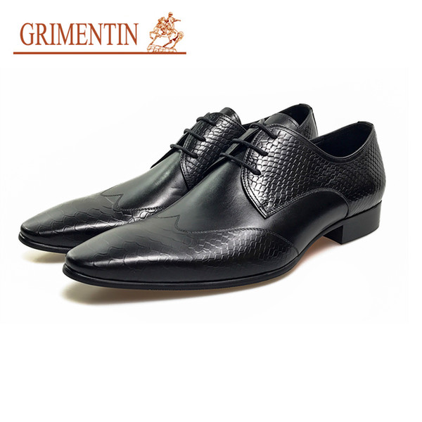 GRIMENTIN Brand fashion mens dress shoes Lace-Up black brown genuine leather formal business male shoes hot sale wedding shoes