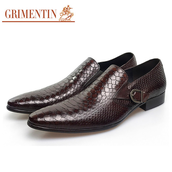 GRIMENTIN Hot sale Italian fashion mens dress shoes genuine leather black brown wedding male shoes size:38-45