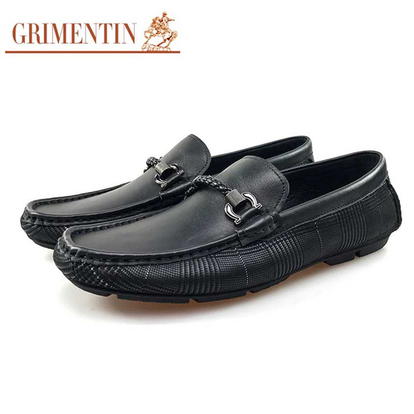 GRIMENTIN Hot Sale Brand Mens Loafers Italian Fashion Moccasins Shoes 100% Genuine Leather Black Tassel Slip On Buckle Solf Men Casual shoes