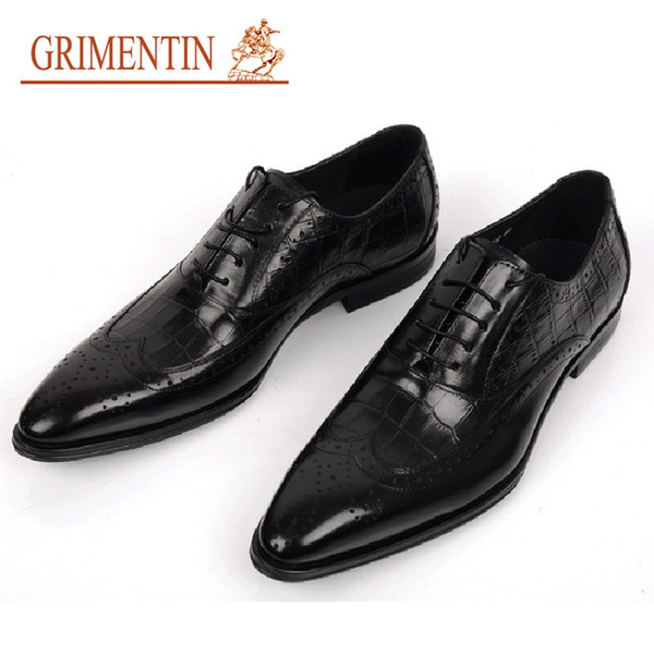 GRIMENTIN Hot sale men oxford shoes genuine leather mens dress shoes Italian crocodile style black brown formal business male shoes