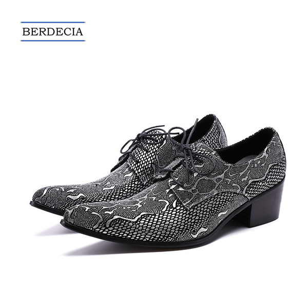 2018 Luxury Designer Snake Pattern Men Oxford Shoes Genuine Leather Business Formal Men Dress Shoes Pointed Toe Brogue Shoes Plus Size 38-47