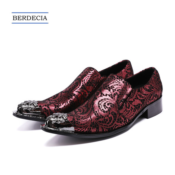 2018 Luxury Fashion Italian Printing Men Party Shoes Genuine Leather Men Dress Shoes Business Wedding Formal Shoes Red Plus Size 38-47
