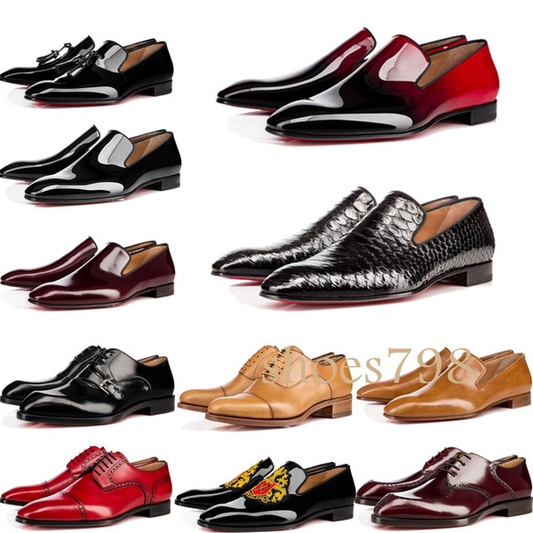 (with box)2019 best cowhide cl Red Bottoms Business shoes Luxury Party Wedding Shoes Genuine Leather Spikes Lace-up CL Designs Shoes