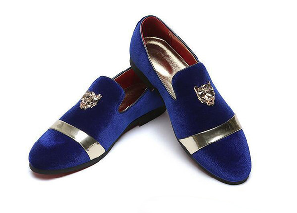 2018 Trendy British Designer Men pointed velvet BLue Red Homecoming party dress oxford wedding shoes flats loafers male moccasins