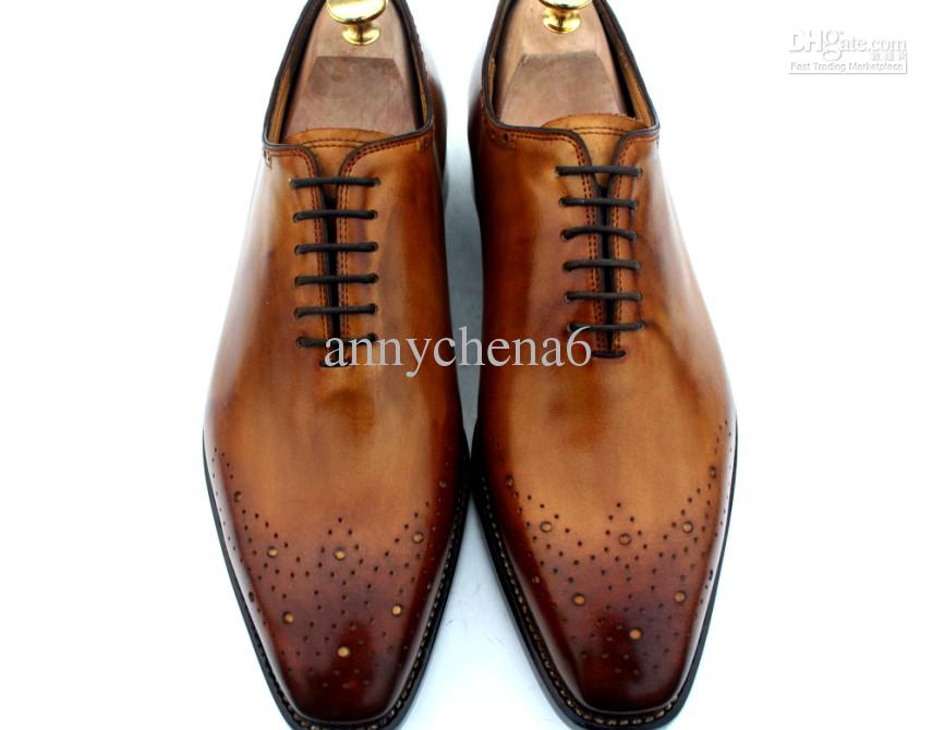 Men Dress shoes Oxfords Men's shoes Custom Handmade Shoes Genuine Calf Leather color Brown Hot sale HD-035